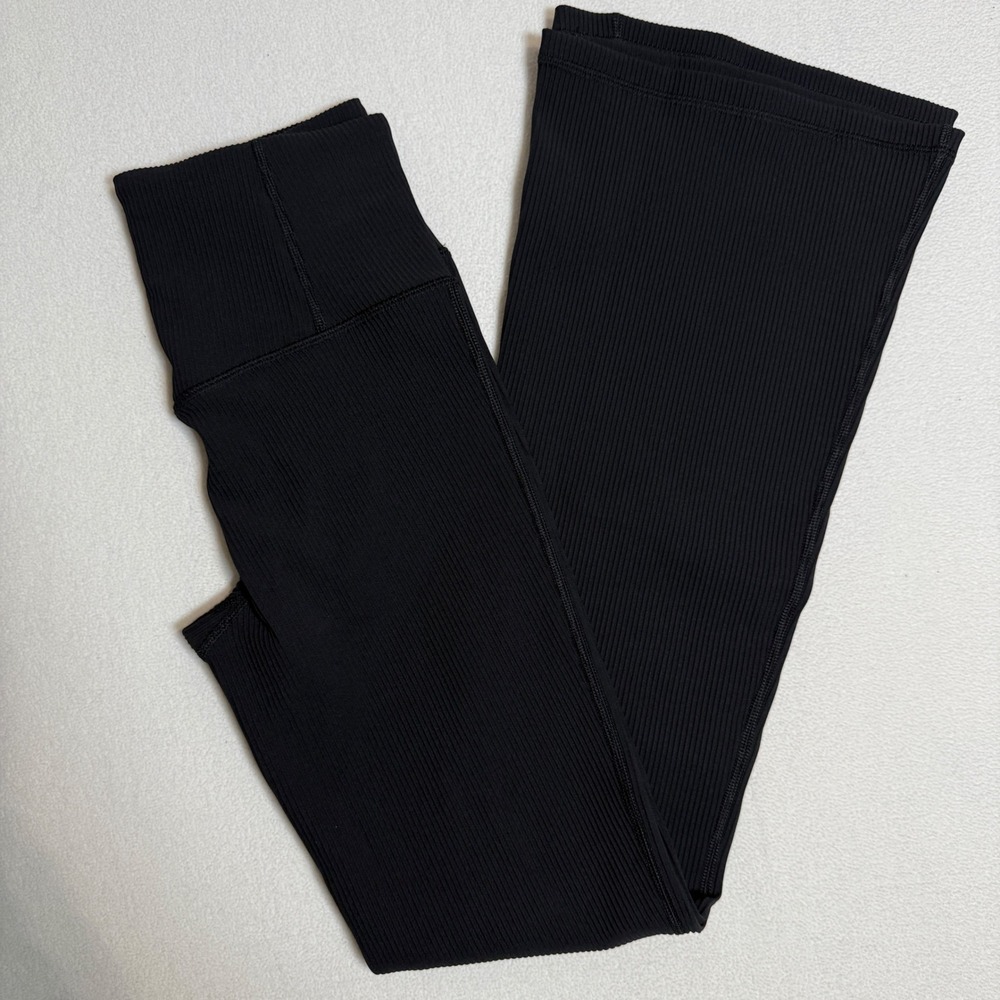 Athleta Elation Rib Flare Pants Ribbed Athletic High Rise Wide Leg Black XS